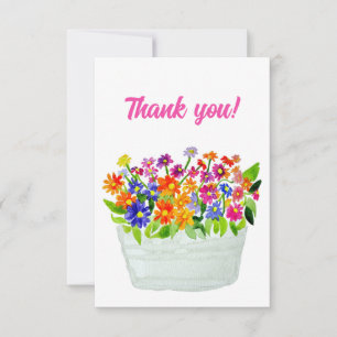 Carte De Remerciements Fleurs sauvages aquarelle dans un panier