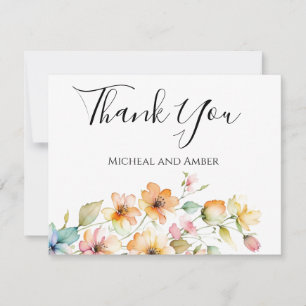 Carte De Remerciements Fleurs sauvages aquarelle orange rose Boho chic