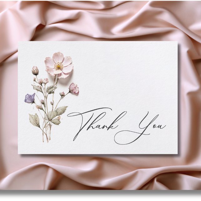 Carte De Remerciements Fleurs Sauvages au Pastel Mariage Moderne Pressées (Modern Pressed Pastel Wildflowers Wedding Details Enclosure Card)