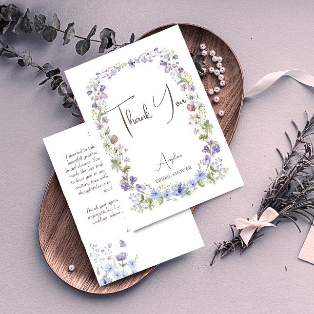 Carte De Remerciements Fleurs sauvages bohèmes douche de mariée (Wildflower boho meadow flowers spring summer bridal shower thank you card flower frame thank you)