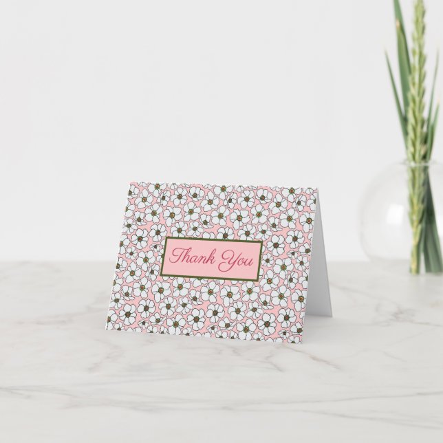 Carte De Remerciements Fleurs sauvages boho sur fond rose  (Devant)