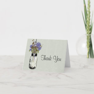Carte De Remerciements Fleurs sauvages dans un pot Mason en bois rustique