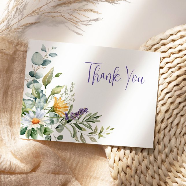 Carte De Remerciements Fleurs sauvages d'aquarelle violet (Create your own watercolor wildflowers thank you flat card.)