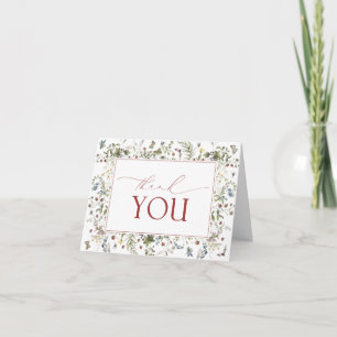 Carte De Remerciements Fleurs sauvages de fraise Écriture à l'aquarelle M