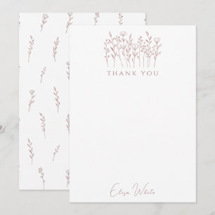 Carte De Remerciements Fleurs sauvages délicates Art en ligne rose person