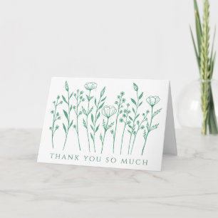 Carte De Remerciements Fleurs Sauvages Délicates Art Linéaire Vert Enterr