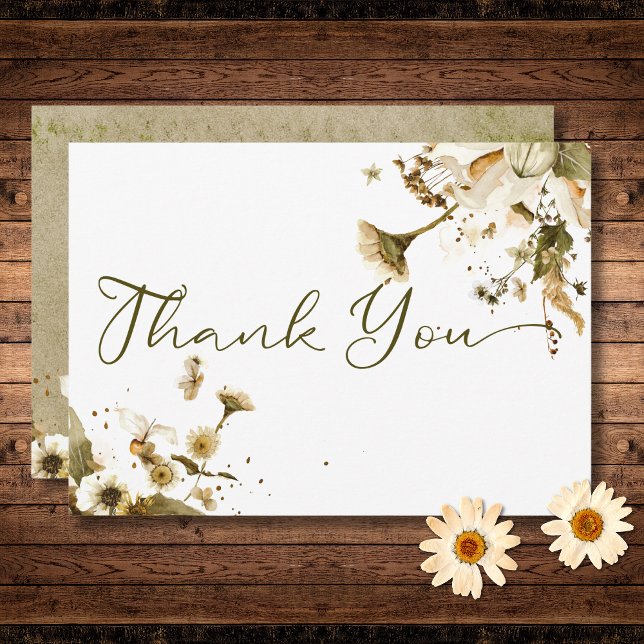 Carte De Remerciements Fleurs sauvages d'été et Mariage de marguerites (Summer Wildflowers & Daisies Wedding Thank You Card)