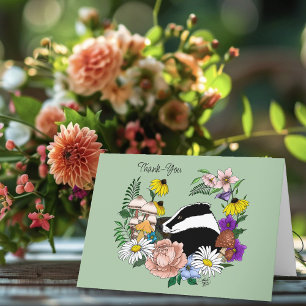 Carte De Remerciements Fleurs sauvages du blaireau des bois Champignons V