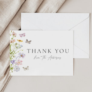 Carte De Remerciements Fleurs sauvages et papillons remercient de l'avers