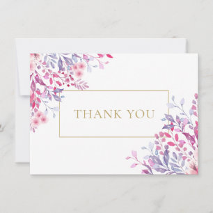 Carte De Remerciements Fleurs sauvages Floral Élégant Or Géométrique