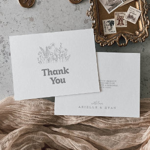 Carte De Remerciements Fleurs Sauvages Grises Discrètes Minimalistes Mari