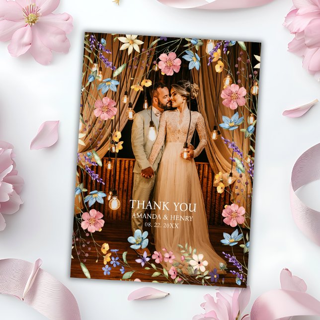 Carte De Remerciements Fleurs sauvages lunaires Photo Garden Mariage (Créateur téléchargé)