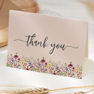 Carte De Remerciements Fleurs Sauvages Rose Pâle Fête Prénatale