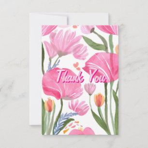 Carte De Remerciements Fleurs sauvages roses Aquarelle florale