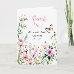 Carte De Remerciements Fleurs sauvages roses pour l'anniversaire de maria