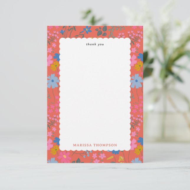 Carte De Remerciements Fleurs sauvages rouges Boho modernes (Debout devant)