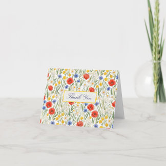 Carte De Remerciements Fleurs sauvages rouges jaunes bleues personnalisée