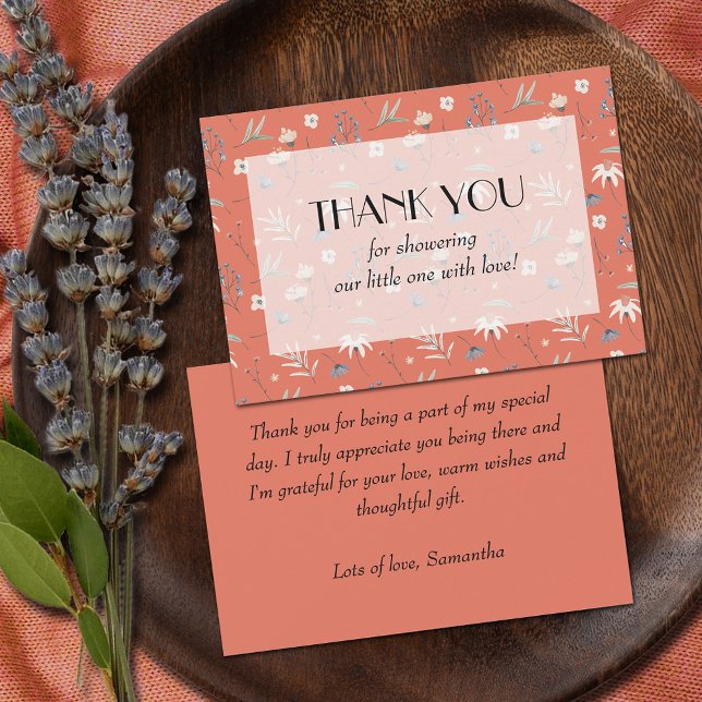 Carte De Remerciements Fleurs sauvages sur le Baby shower de Terracotta (Wildflowers on terracotta gender neutral baby shower thank you cards)