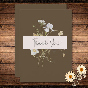 Carte De Remerciements Fleurs sauvages sur Mariage Brown