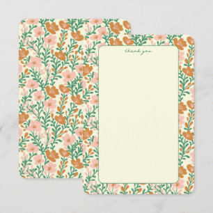 Carte De Remerciements Fleurs Sauvages Vignes Rose Vert Élégant Floral Pe