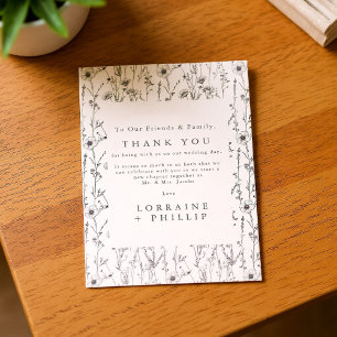 Carte De Remerciements Fleurs sauvages Whimsess sans couture mariage moti