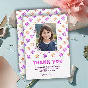 Carte De Remerciements Fleurs scintillantes roses colorées Fille d'annive