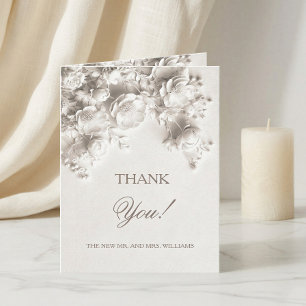 Carte De Remerciements Fleurs sculptées en ivoire Photo de mariage
