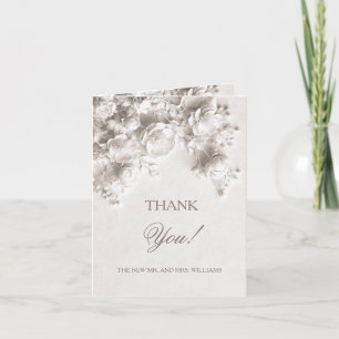 Carte De Remerciements Fleurs sculptées en ivoire   Photo de mariage 