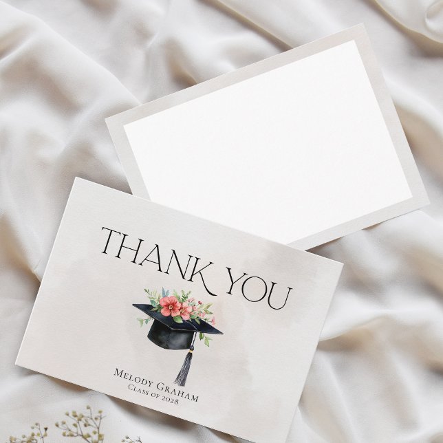 Carte De Remerciements Fleurs Simples de Casquette de Diplômé  Récente Re (Créateur téléchargé)