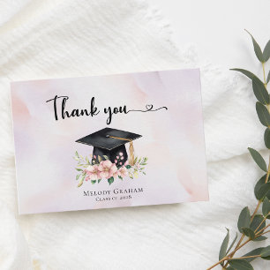 Carte De Remerciements Fleurs simples de chapeau de diplômé au pastel pou