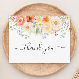 Carte De Remerciements Fleurs Solaires Florales Aplat ÉléGant Aquarelle