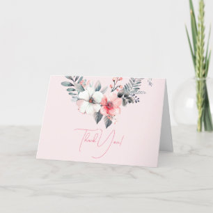 Carte De Remerciements Fleurs sur fond rose pâle, code QR de votre logo B