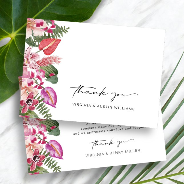Carte De Remerciements Fleurs Tropicales Colorées (Colorful Watercolor Tropical Floral Wedding Thank You Card by Painted Paperie
)