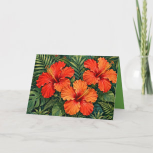 Carte De Remerciements Fleurs tropicales de jungle d'hibiscus orange luxu