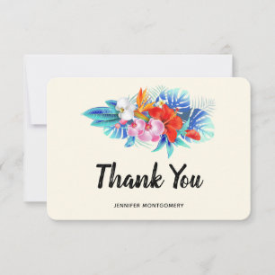 Carte De Remerciements Fleurs tropicales exotiques - Rose & Aqua