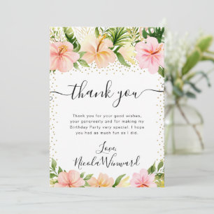 Carte De Remerciements Fleurs tropicales roses d'anniversaire à l'aquarel