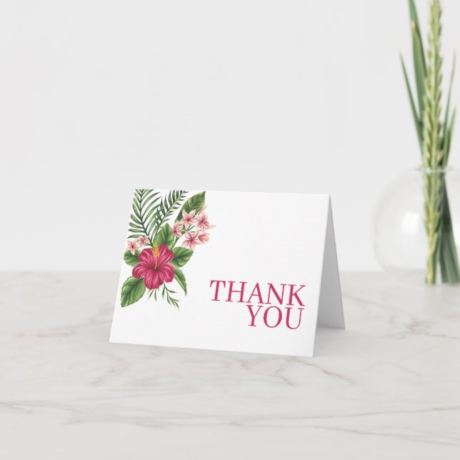 Carte De Remerciements Fleurs tropicales roses pour une baby shower (Devant)