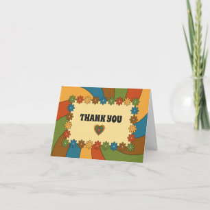 Carte De Remerciements Fleurs, Vagues et Cœurs dans des Couleurs Rétro
