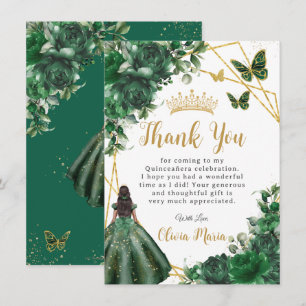 Carte De Remerciements Fleurs vert émeraude chic Floral Quinceañera