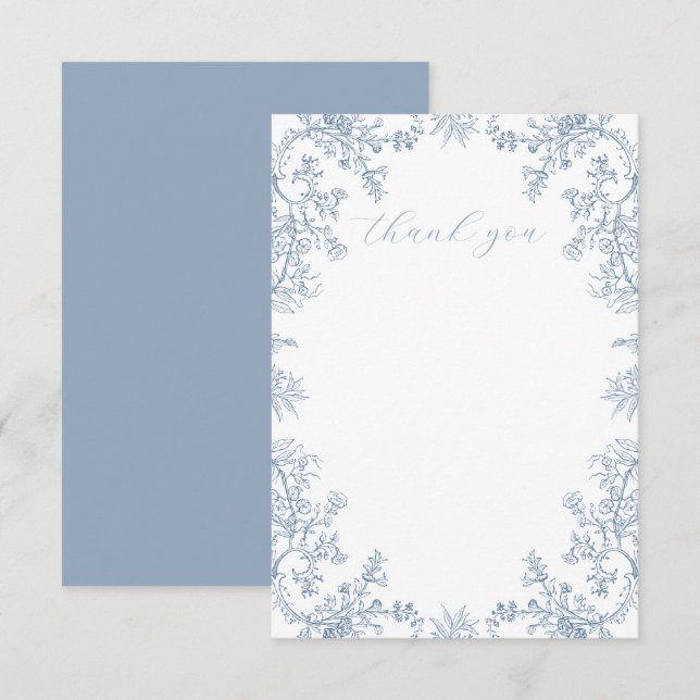 Carte De Remerciements Fleurs vintage bleues  (Devant / Derrière)