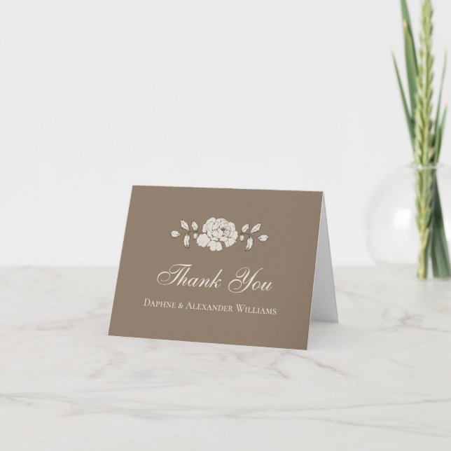 Carte De Remerciements Fleurs Vintage Marron (Devant)