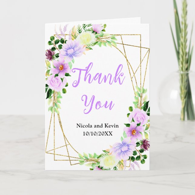 Carte De Remerciements Fleurs violettes de printemps avec feuillage (Devant)