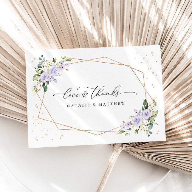 Carte De Remerciements Fleurs violettes, Fleurs blanches, Verdure, Mariag (Créateur téléchargé)