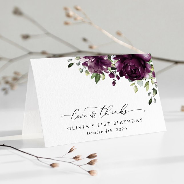 Carte De Remerciements Fleurs violettes, Fleurs de prunes, Boho, Annivers (Créateur téléchargé)