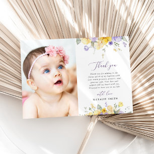 Carte De Remerciements Fleurs violettes, Fleurs jaunes, Bohème, Baptême