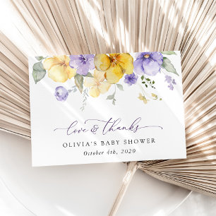 Carte De Remerciements Fleurs violettes, Fleurs Jaunes, Boho, Baby shower