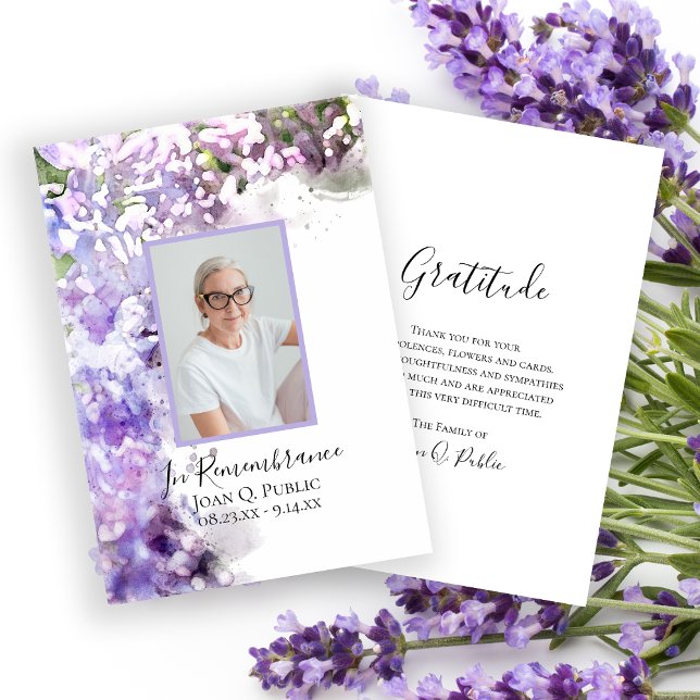 Carte De Remerciements Fleurs violettes Lilac Aquarelle Sympathie funérai (Créateur téléchargé)