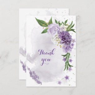 Carte De Remerciements fleurs violettes vert or