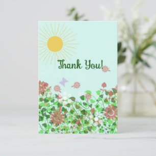 Carte De Remerciements Fleurs Yellow Soleil Purple Papillons
