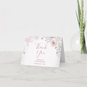 Carte De Remerciements Flocon de neige rose hivernal Chariot Fête de bébé